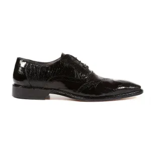 Belvedere Exotische Leder Schuhe Belvedere Nino in Schwarz Aal & Straußen-Oxfords
