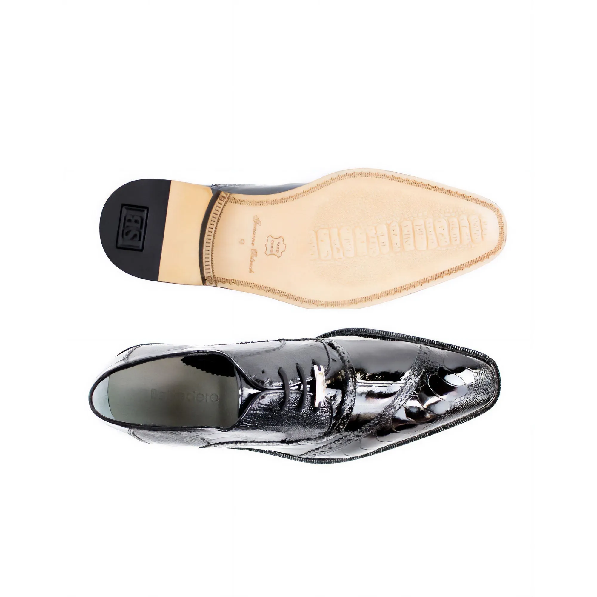 Belvedere Exotische Leder Schuhe Belvedere Nino in Schwarz Aal & Straußen-Oxfords