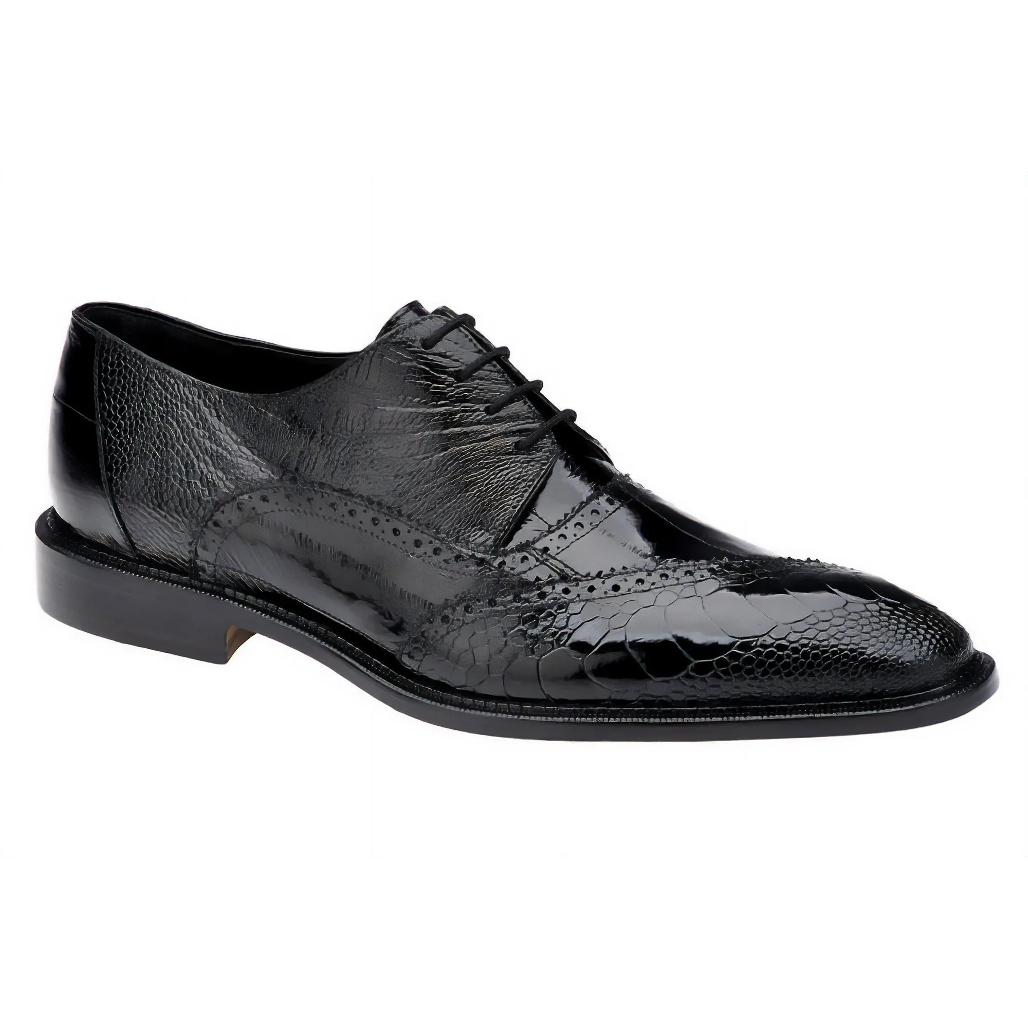 Belvedere Exotische Leder Schuhe Belvedere Nino in Schwarz Aal & Straußen-Oxfords