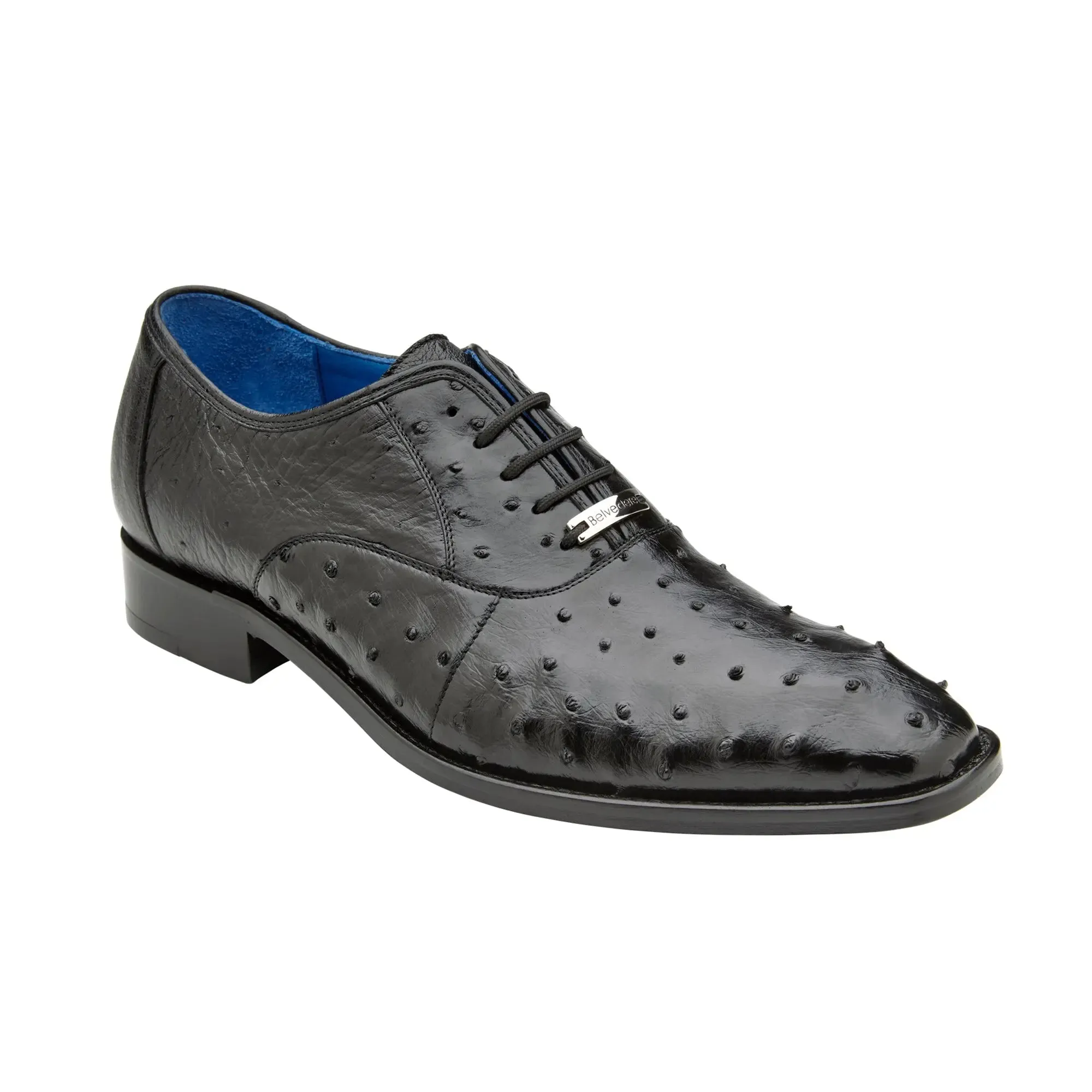 Belvedere Exotische Leder Schuhe Belvedere Orlando in Schwarz Echte Straußenfeder Oxfords