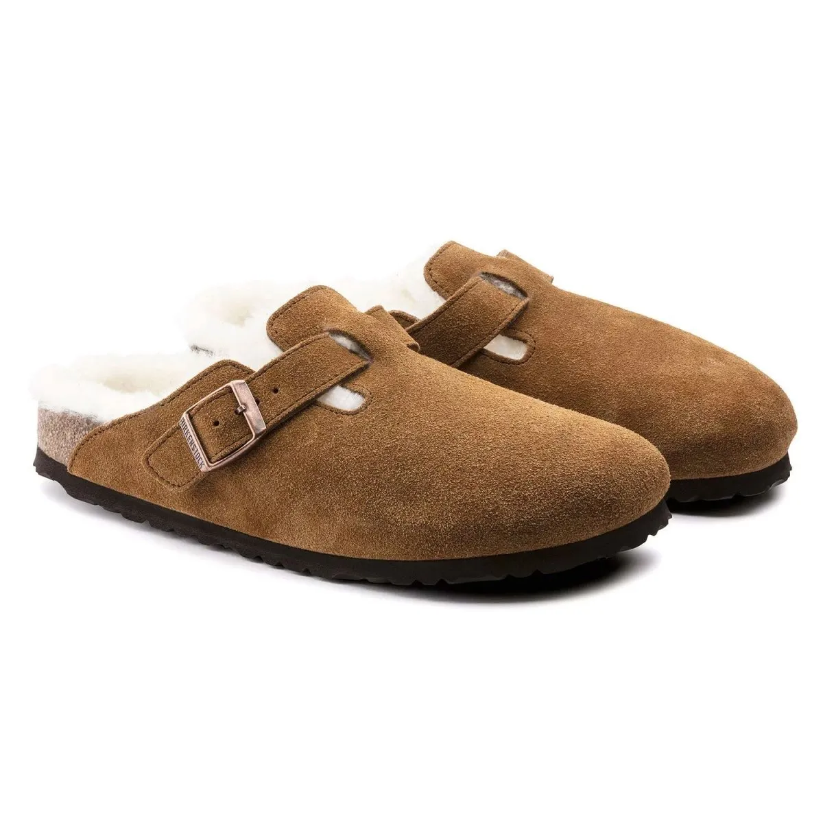 Birkenstock Damen Boston Mink Naturwildleder mit Schaffell