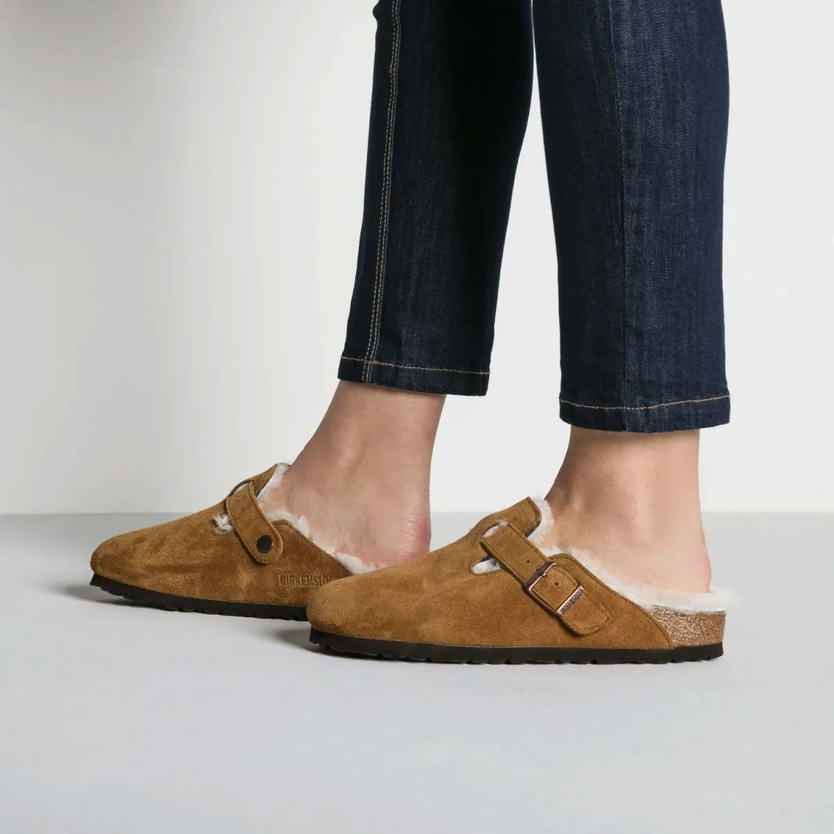 Birkenstock Damen Boston Mink Naturwildleder mit Schaffell