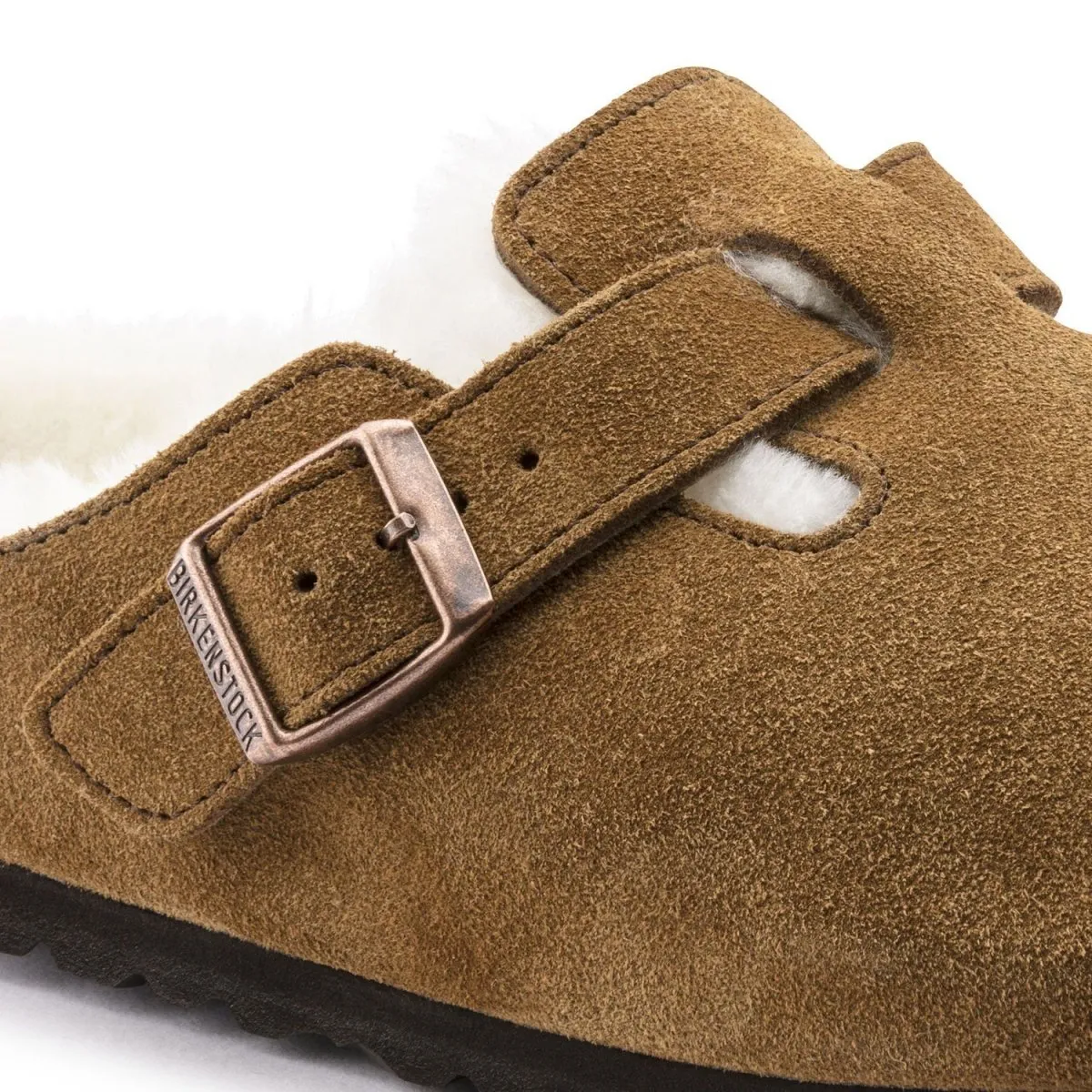 Birkenstock Damen Boston Mink Naturwildleder mit Schaffell