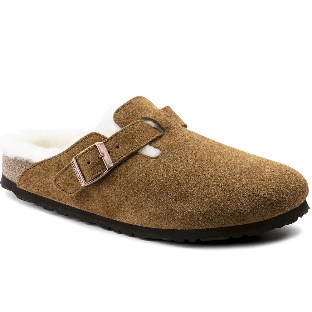 Birkenstock Damen Boston Mink Naturwildleder mit Schaffell