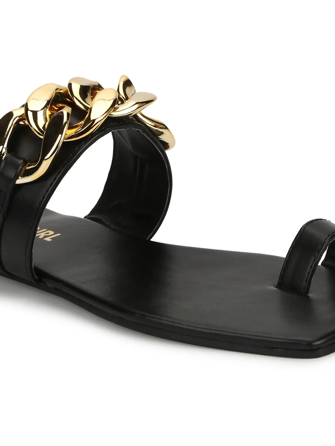 Schwarze PU-Goldkette Slip-Ons