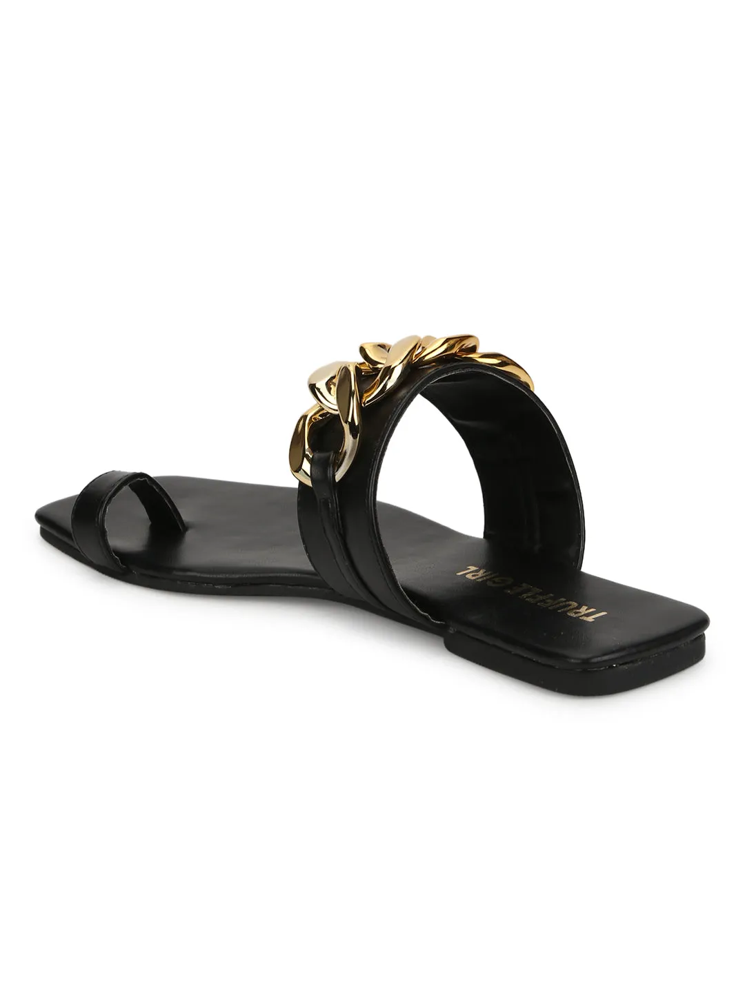 Schwarze PU-Goldkette Slip-Ons