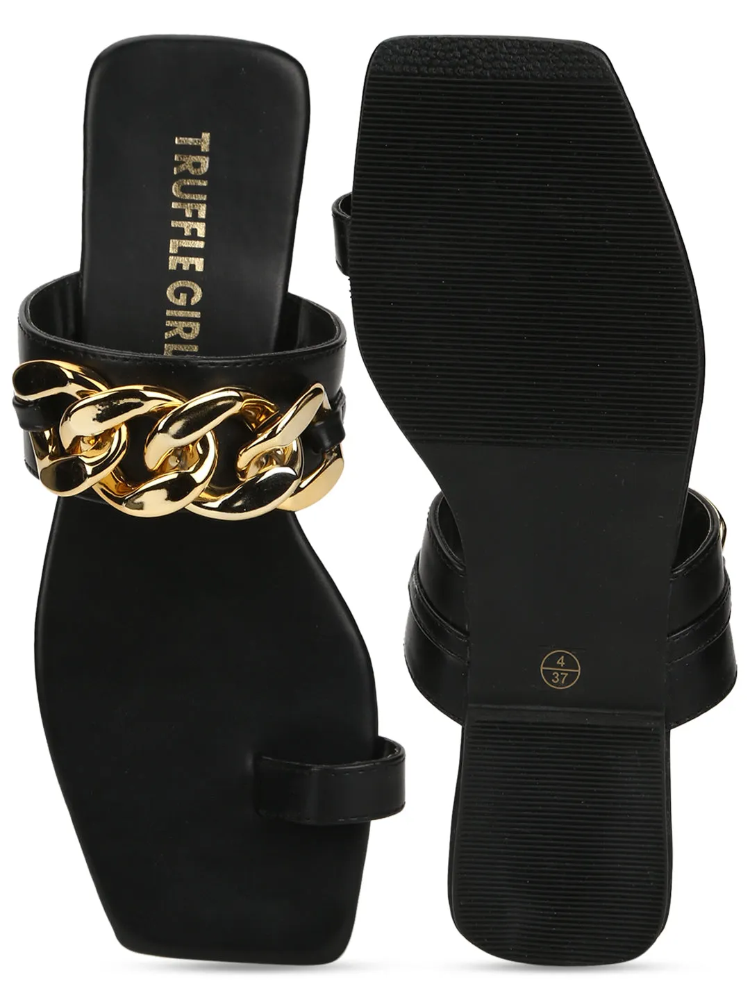 Schwarze PU-Goldkette Slip-Ons