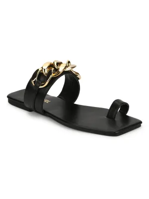 Schwarze PU-Goldkette Slip-Ons