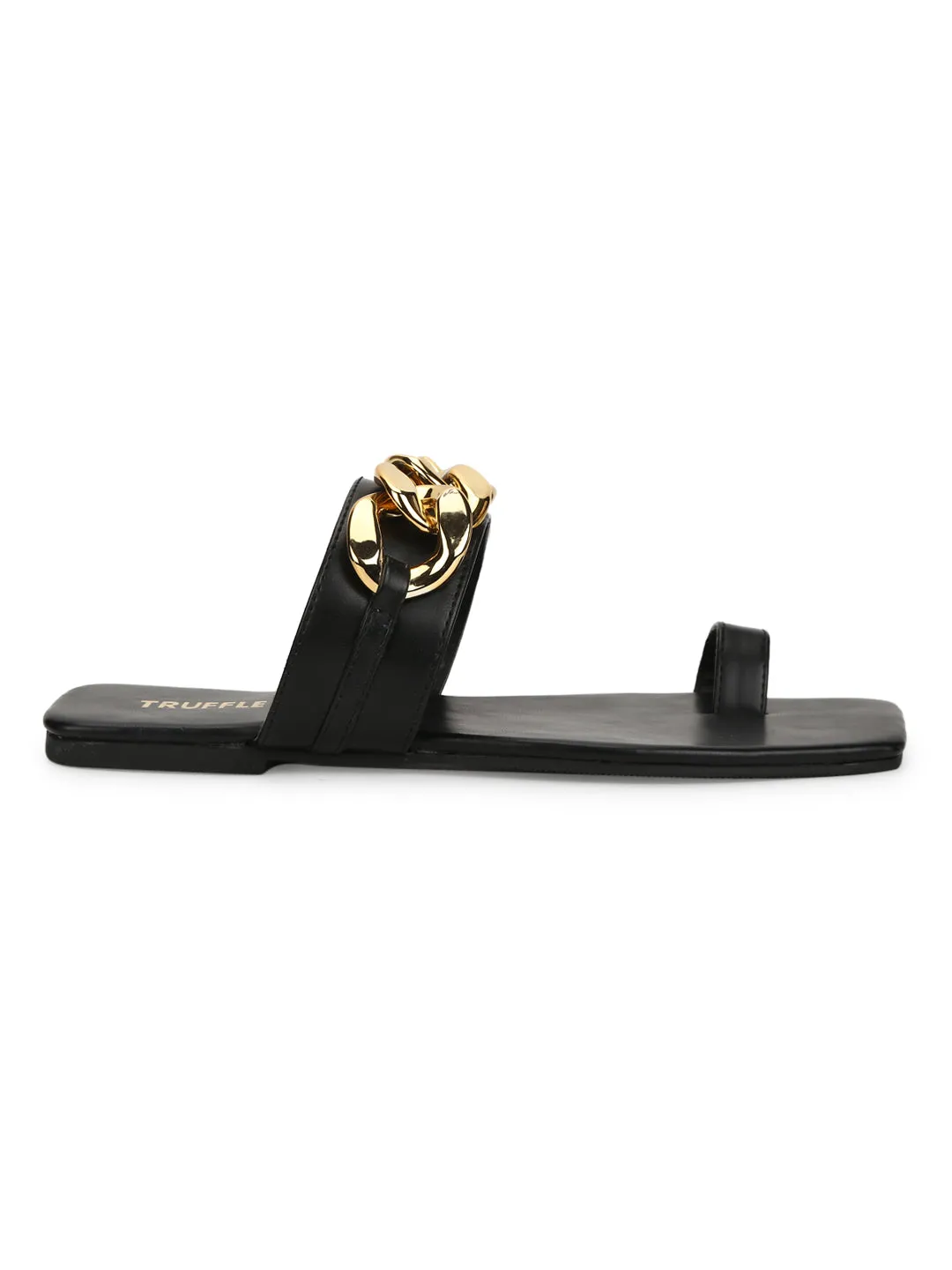 Schwarze PU-Goldkette Slip-Ons