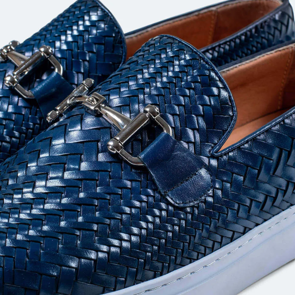 Boardwalk Navy Gewebte Leder Pferdebit-Sneaker