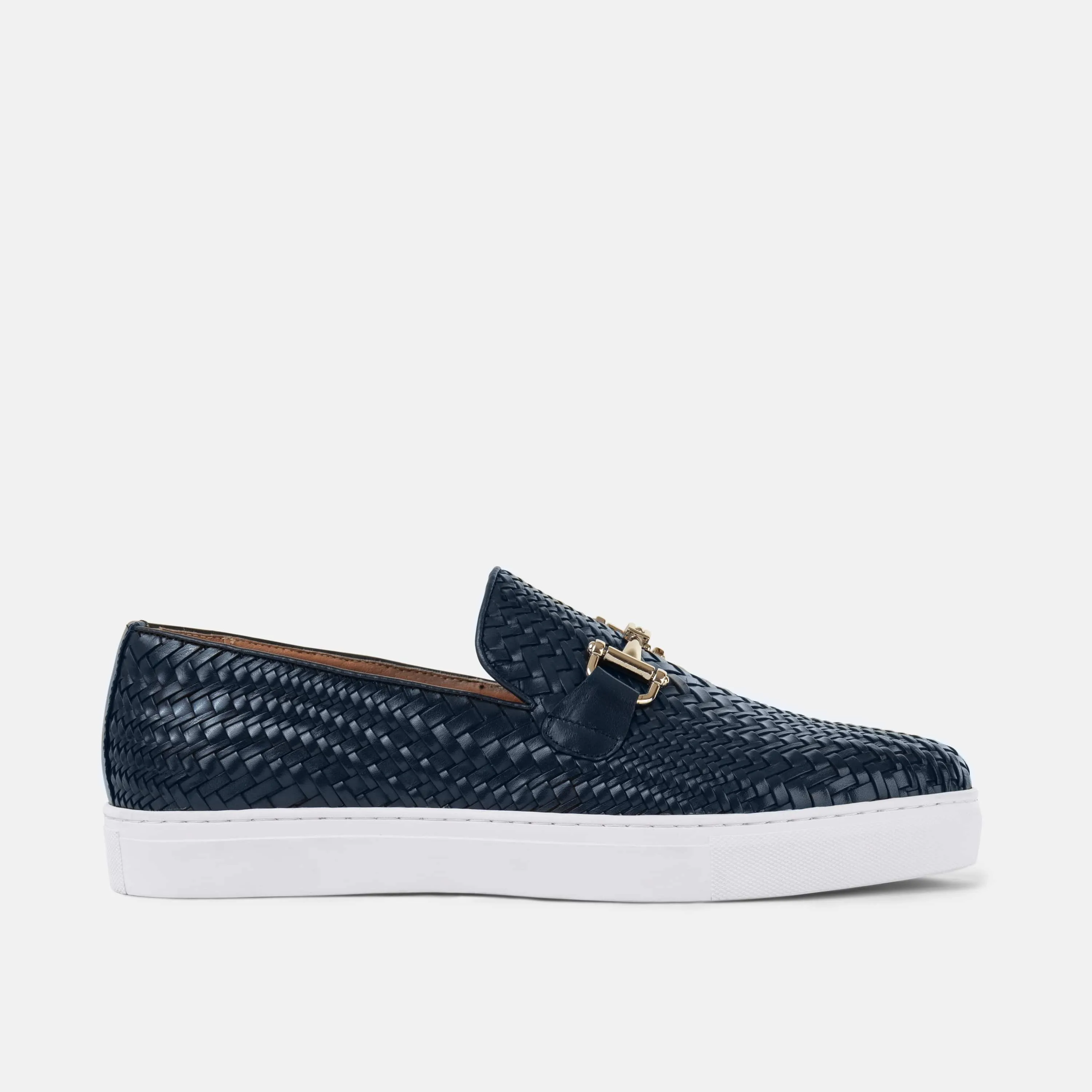 Boardwalk Navy Gewebte Leder Pferdebit-Sneaker