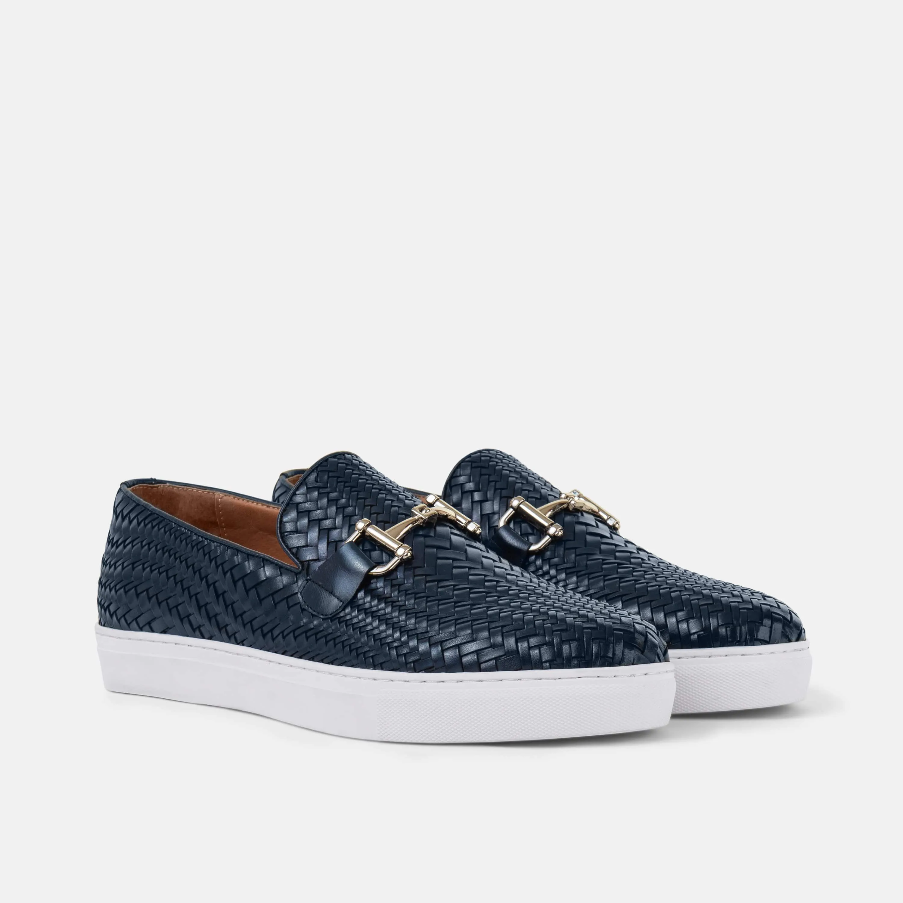 Boardwalk Navy Gewebte Leder Pferdebit-Sneaker