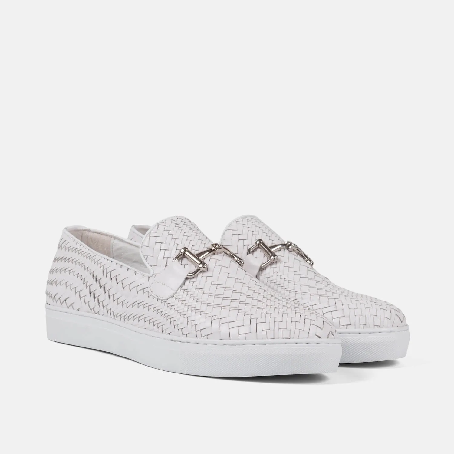 Boardwalk Weiße Geflochtene Leder Pferdebit-Sneaker