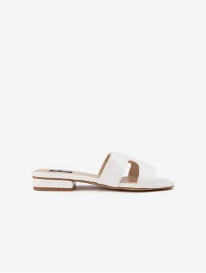 Bok Damen Vegan Leder Klassische Slider Sandalen | Weiß