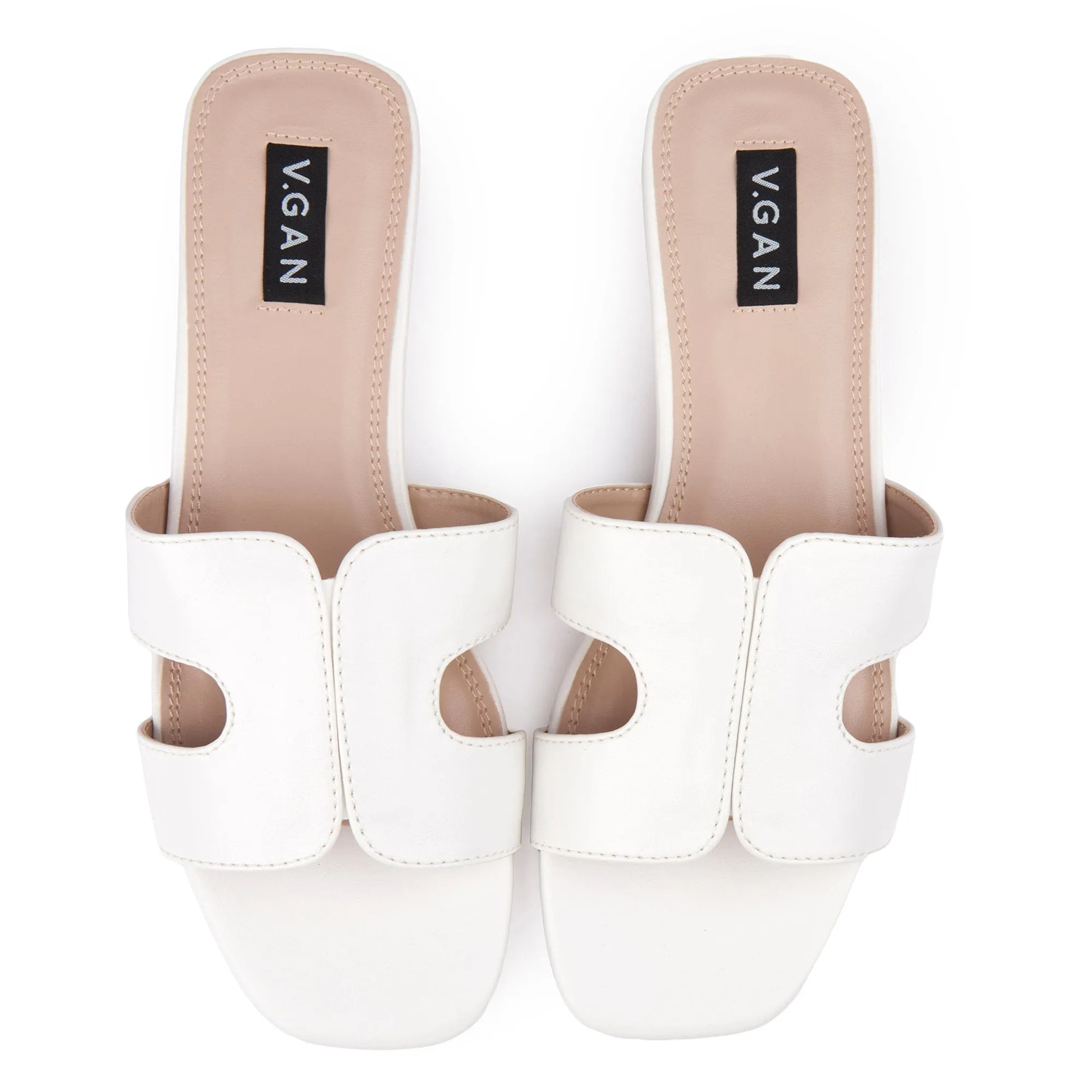 Bok Damen Vegan Leder Klassische Slider Sandalen | Weiß
