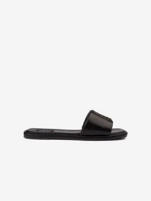 Choy Damen Vegan-Leder Logo Slider Sandalen | Schwarz
