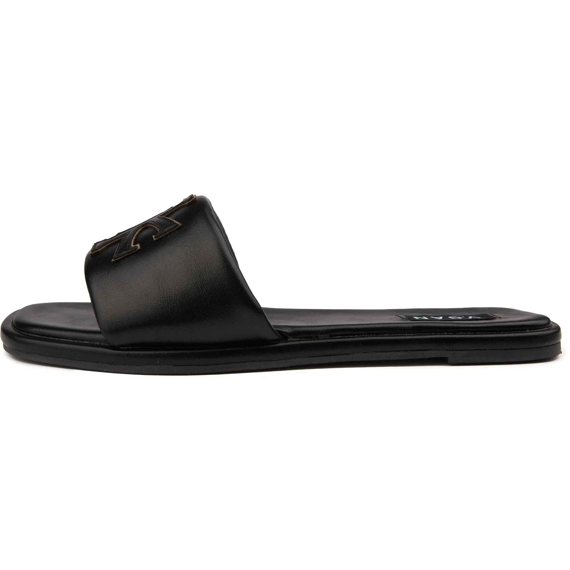 Choy Damen Vegan-Leder Logo Slider Sandalen | Schwarz