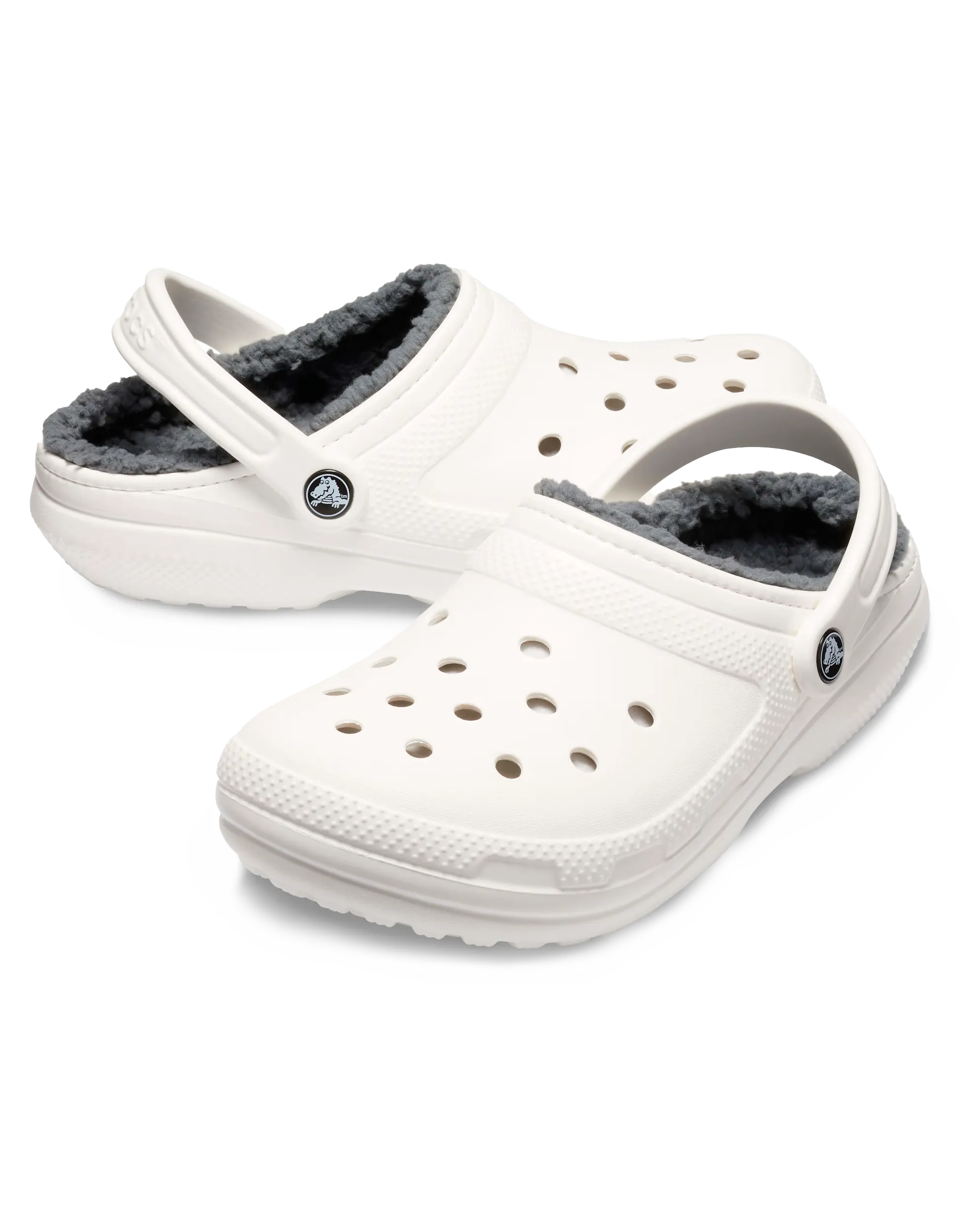 Klassische Clogs mit Futter in Weiß & Grau
