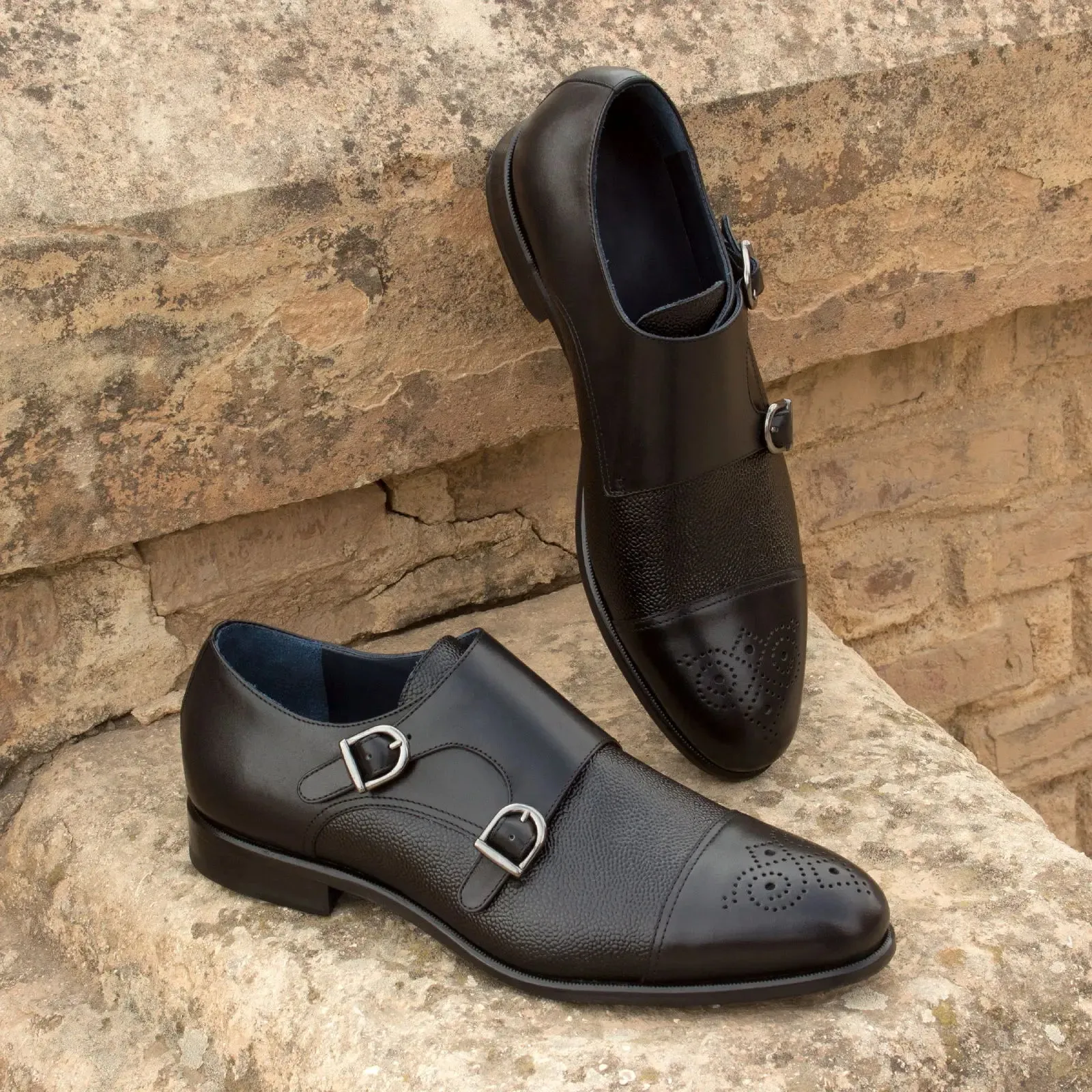 Dapperfam Schuhe DapperFam Monaco in Schwarz Herren Italienisches Leder & Italienisches Wildleder Doppelmonk