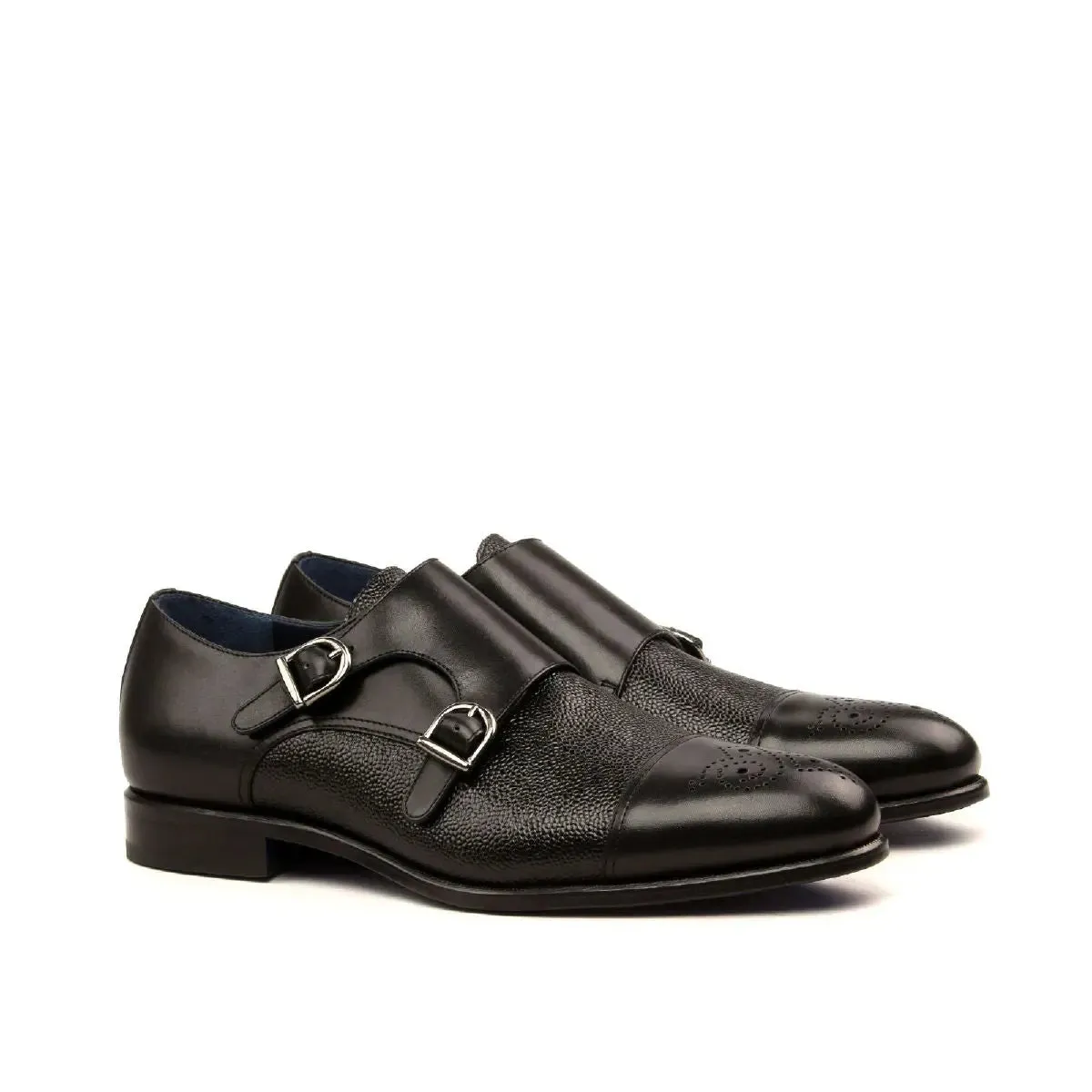 Dapperfam Schuhe DapperFam Monaco in Schwarz Herren Italienisches Leder & Italienisches Wildleder Doppelmonk