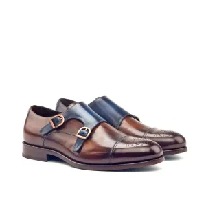Dapperfam Schuhe DapperFam Monaco in Braun / Denim Herren-Handbemalte Patina Doppelmonk