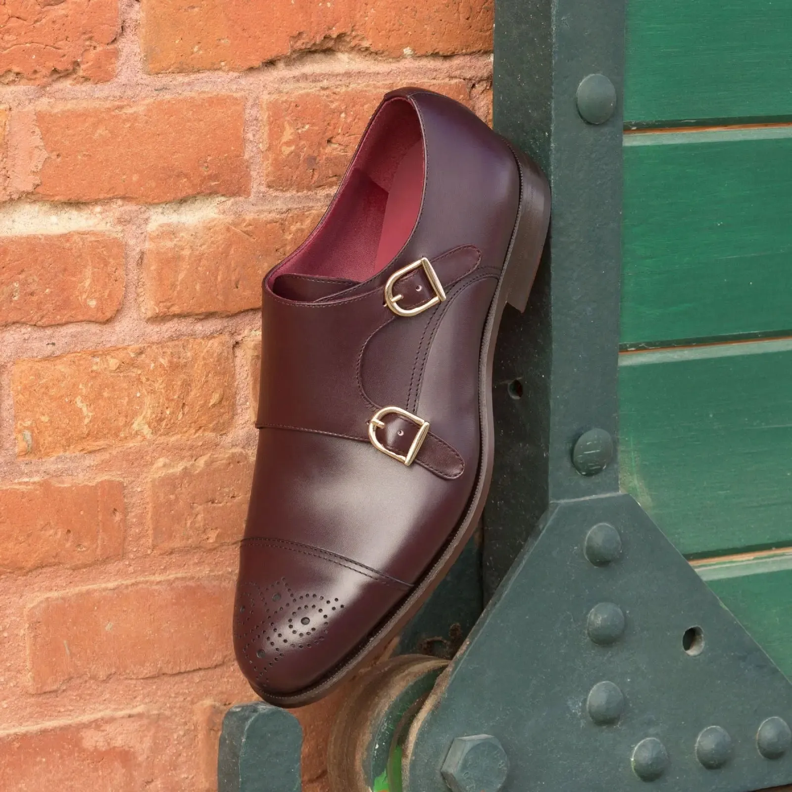 Dapperfam Schuhe DapperFam Monaco in Burgunderrot Herren Italienisches Leder Doppelmonk