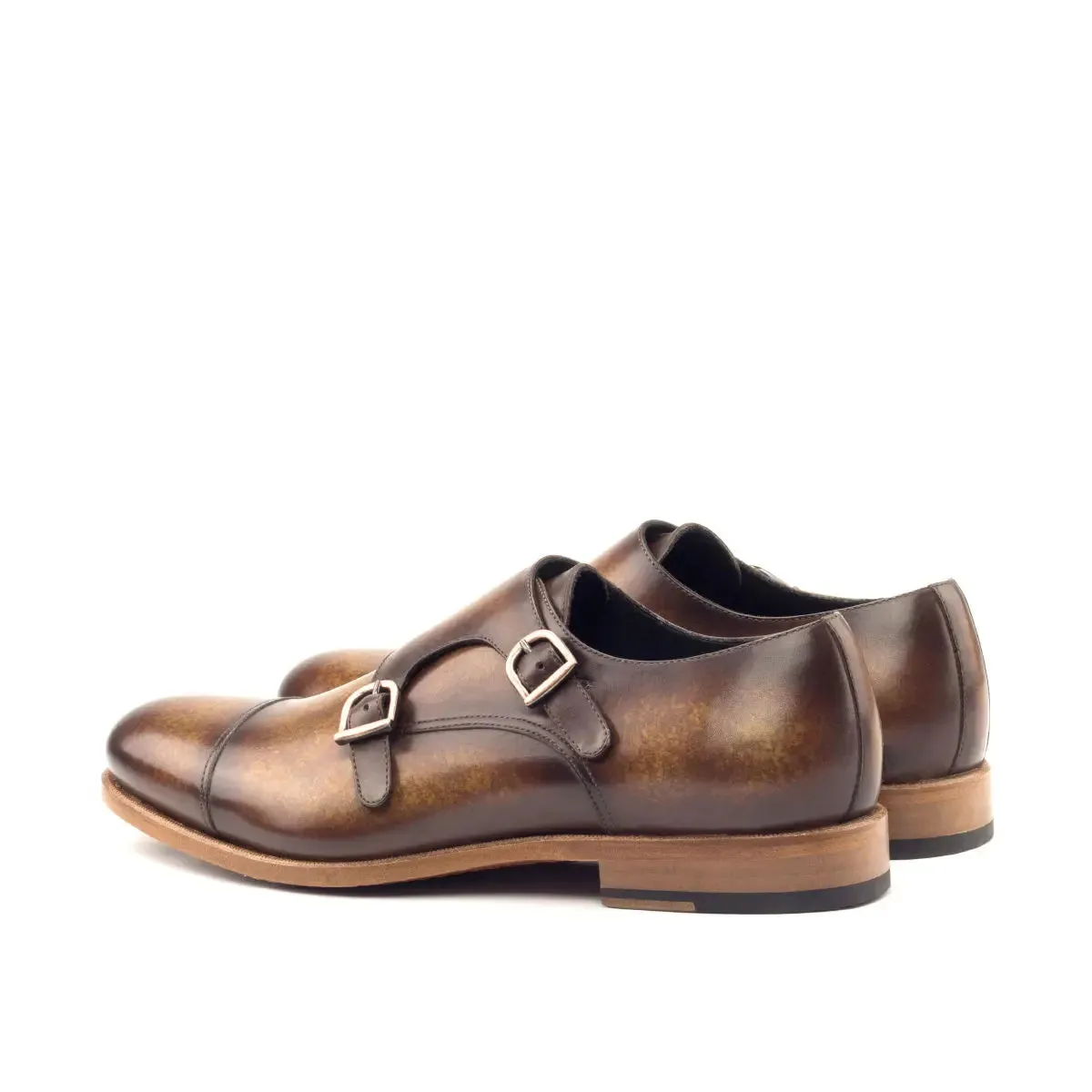Dapperfam Schuhe DapperFam Monaco in Cognac Herren-Handbemalte Patina Doppelmonk