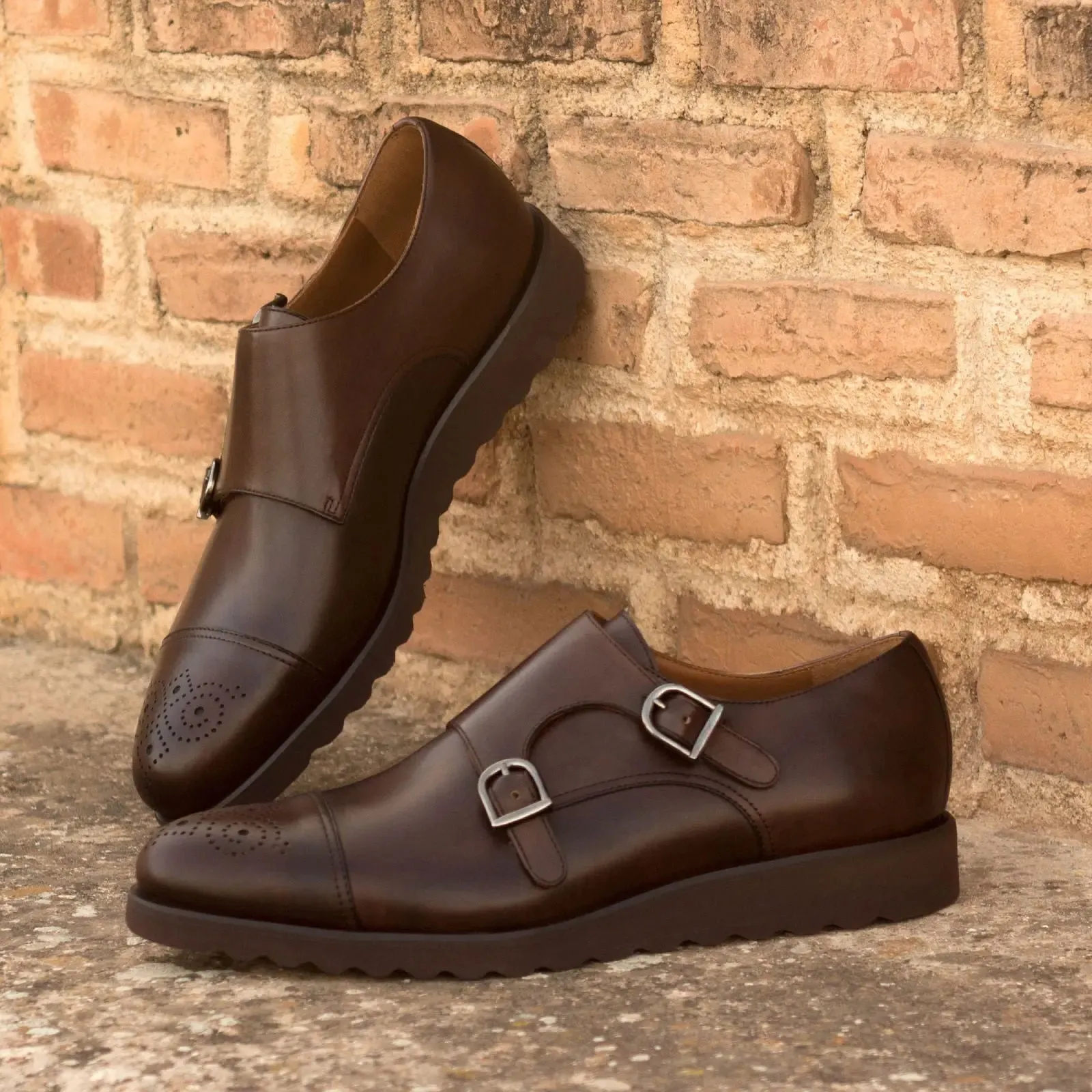 Dapperfam Schuhe DapperFam Monaco in Dunkelbraun Herren Italienisches Leder Doppelmonk