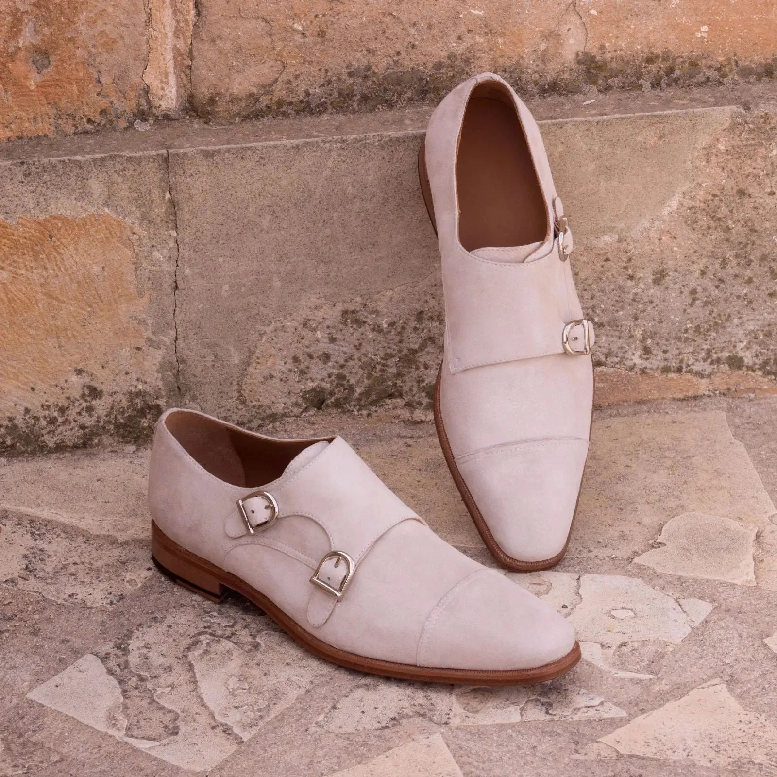 Dapperfam Schuhe DapperFam Monaco in Elfenbein Herren Italienisches Wildleder Doppelmonk