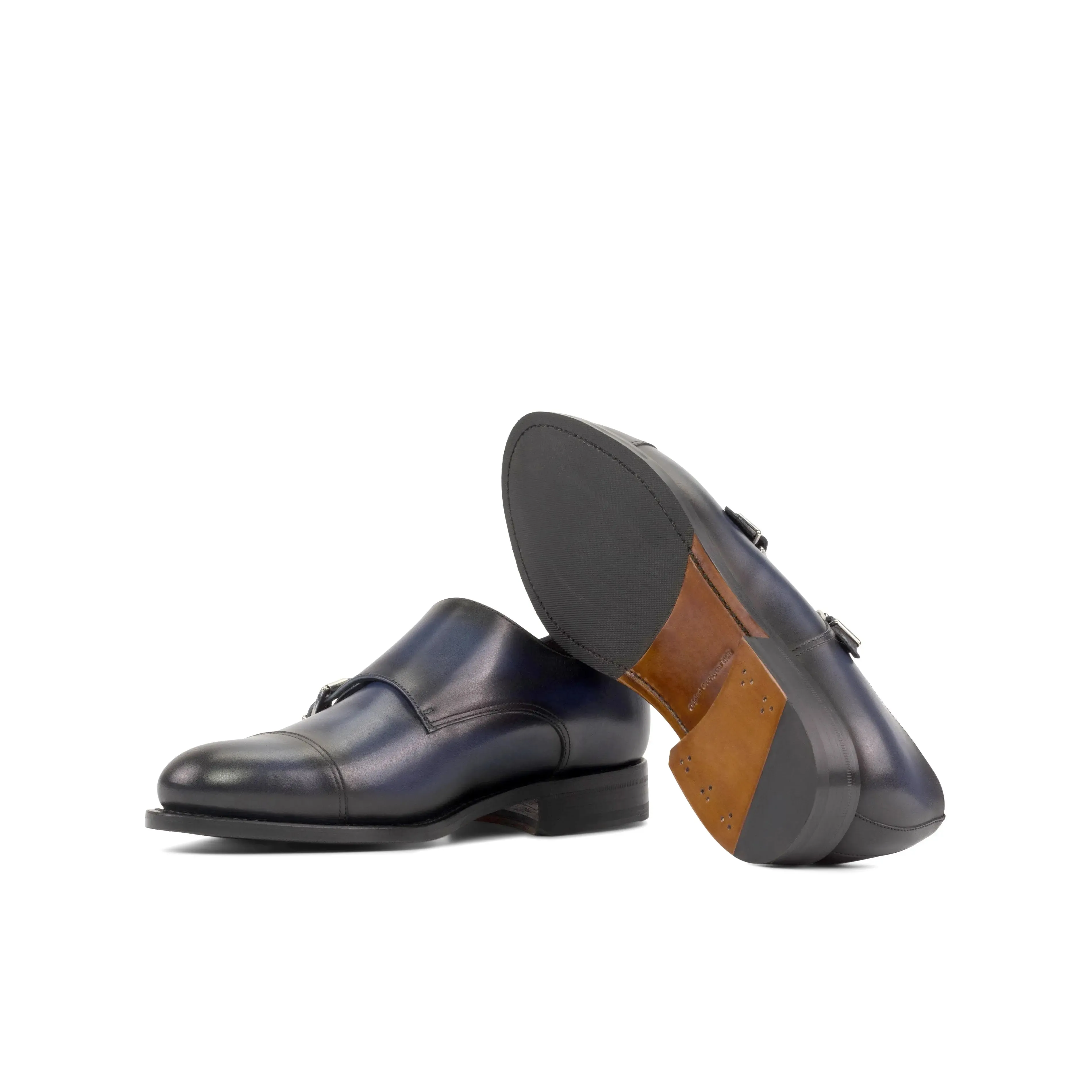 Dapperfam Schuhe DapperFam Monaco in Marineblau Herren Italienisches Leder Doppelmonk