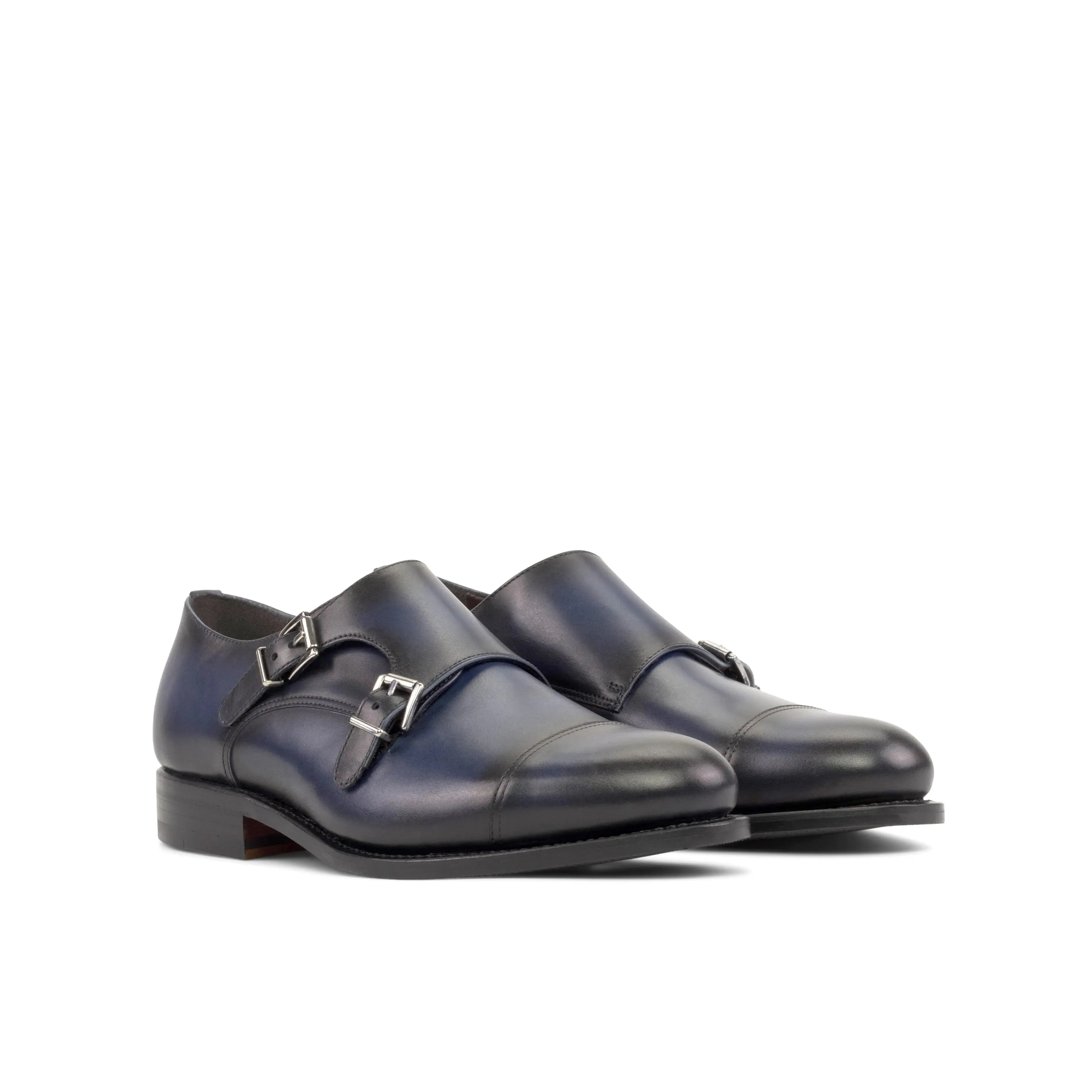 Dapperfam Schuhe DapperFam Monaco in Marineblau Herren Italienisches Leder Doppelmonk