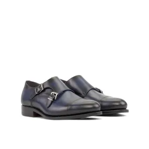 Dapperfam Schuhe DapperFam Monaco in Marineblau Herren Italienisches Leder Doppelmonk