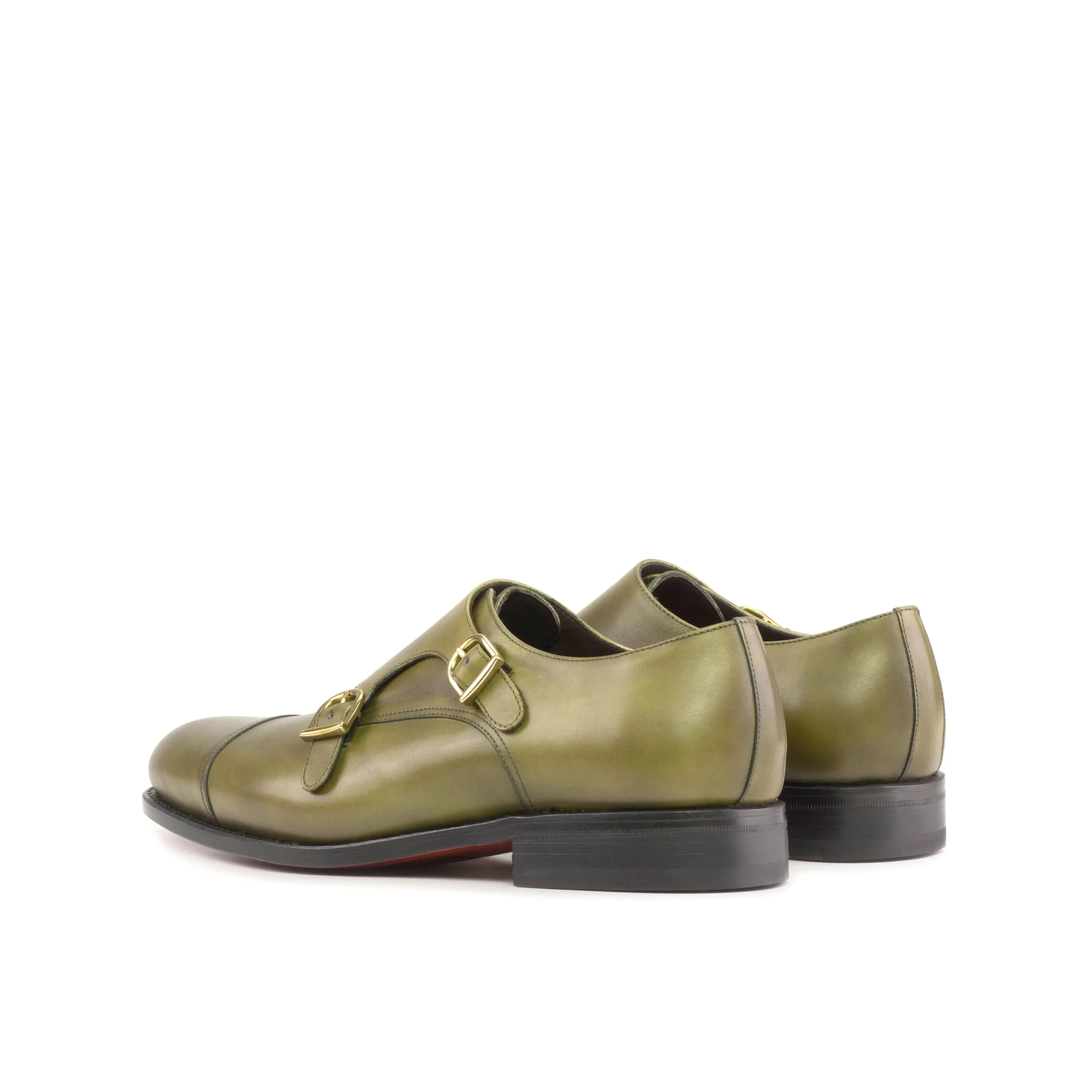 Dapperfam Schuhe DapperFam Monaco in Oliv Herren Italienisches Leder Doppelmonk