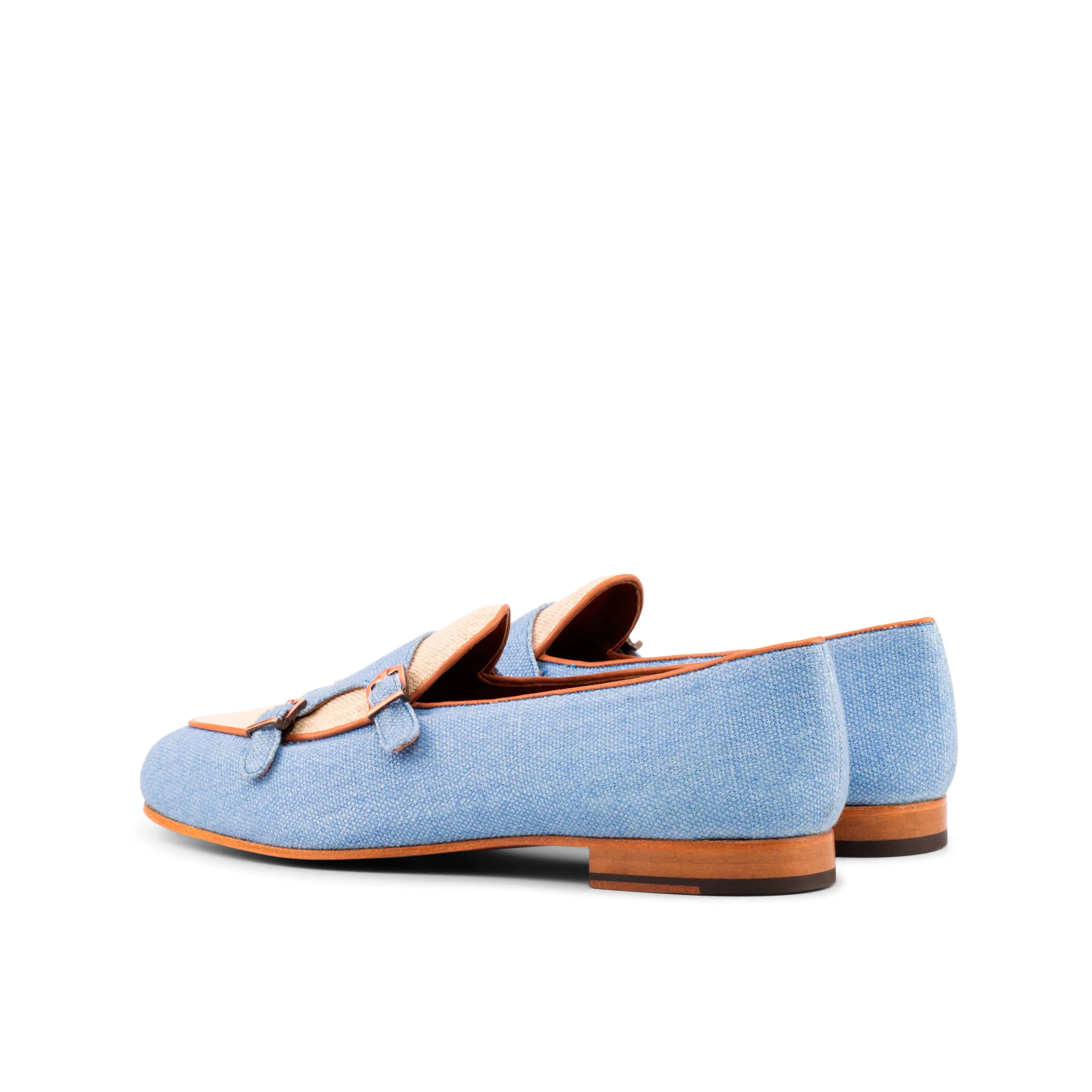 Dapperfam Schuhe DapperFam Rialto in Blau / Eis / Mittelbraun Herren Leinen & Italienisches Leder Mönchsschlappen