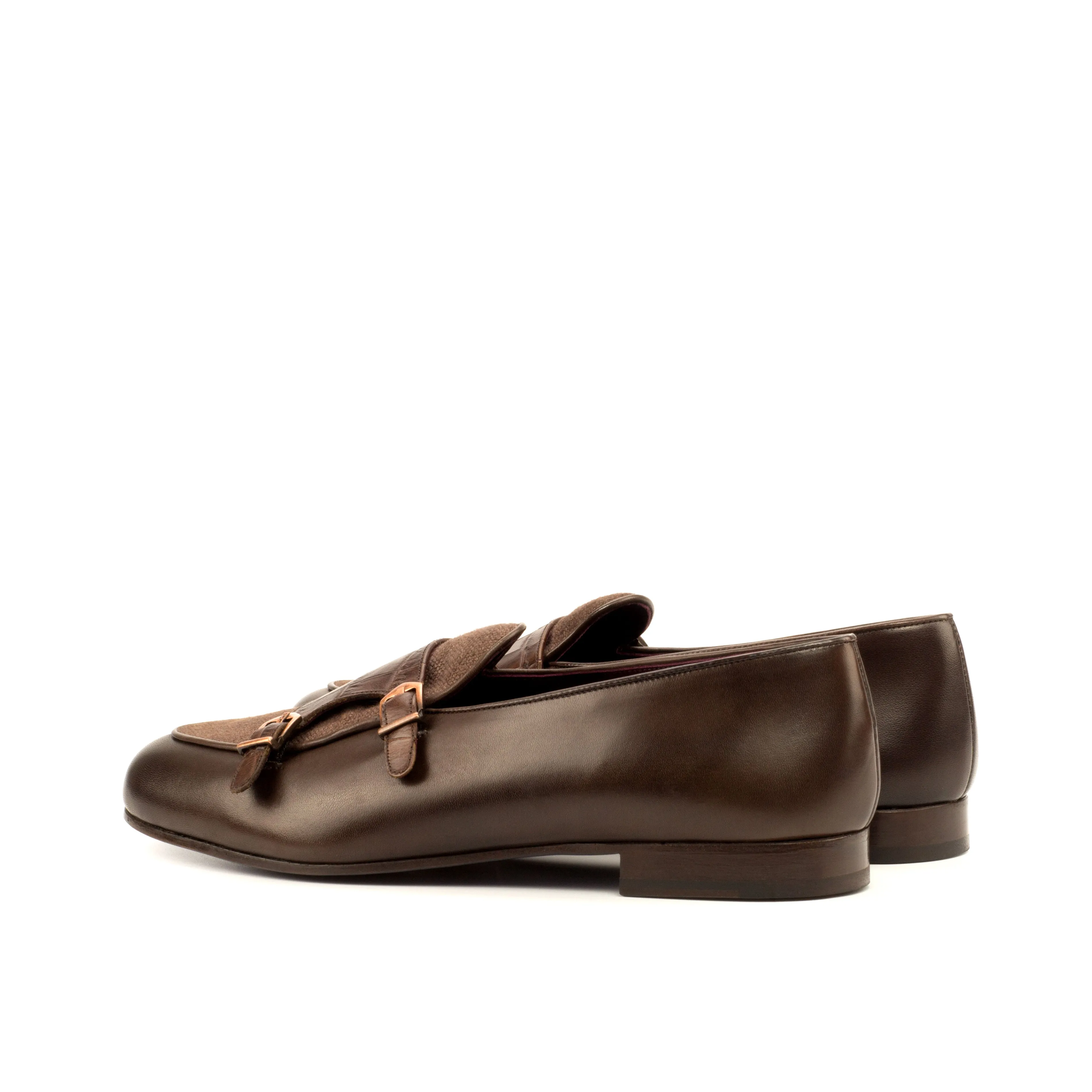 Dapperfam Schuhe DapperFam Rialto in Braun / Dunkelbraun Herren Leinen & Italienisches Leder Mönchsschlappen