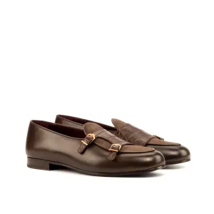 Dapperfam Schuhe DapperFam Rialto in Braun / Dunkelbraun Herren Leinen & Italienisches Leder Mönchsschlappen