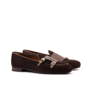 Dapperfam Schuhe DapperFam Rialto in Braun / Dunkelbraun Herren Wildleder & Italienisches Leder Mönchsschlappen