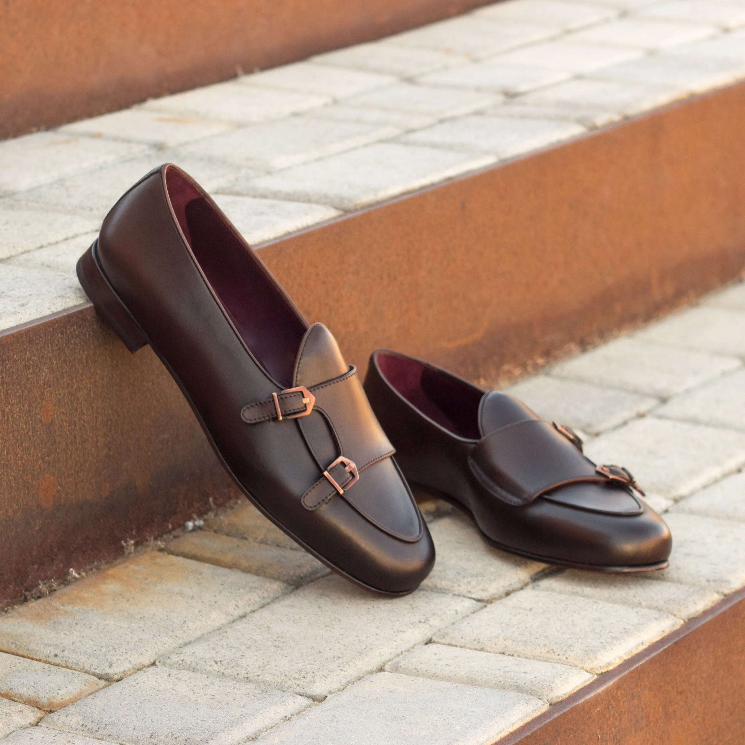 Dapperfam Schuhe DapperFam Rialto in Dunkelbraun Herren Italienische Leder Mönchsschlappen