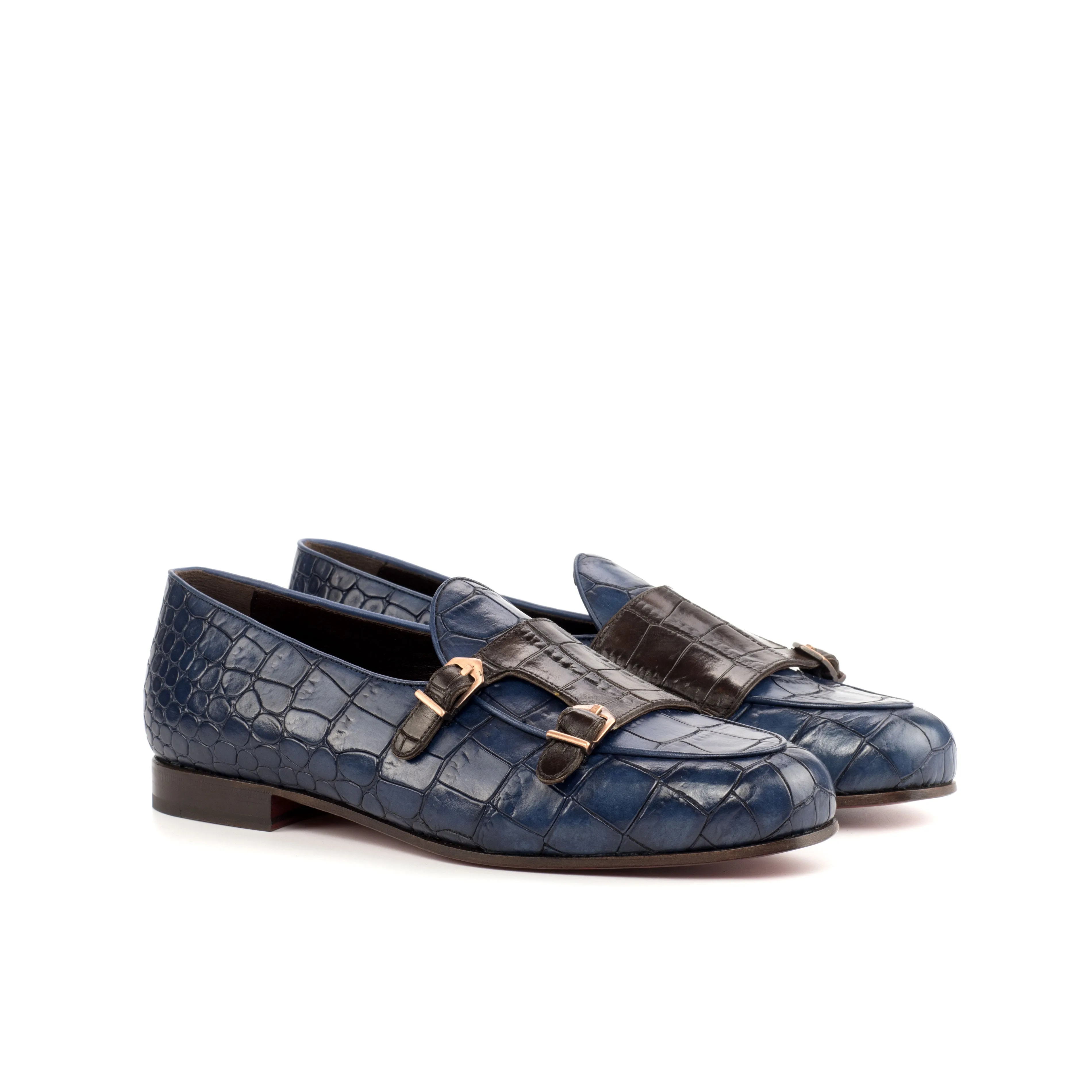 Dapperfam Schuhe DapperFam Rialto in Dunkelbraun / Marine Herren Italienische Ledermönchsslipper