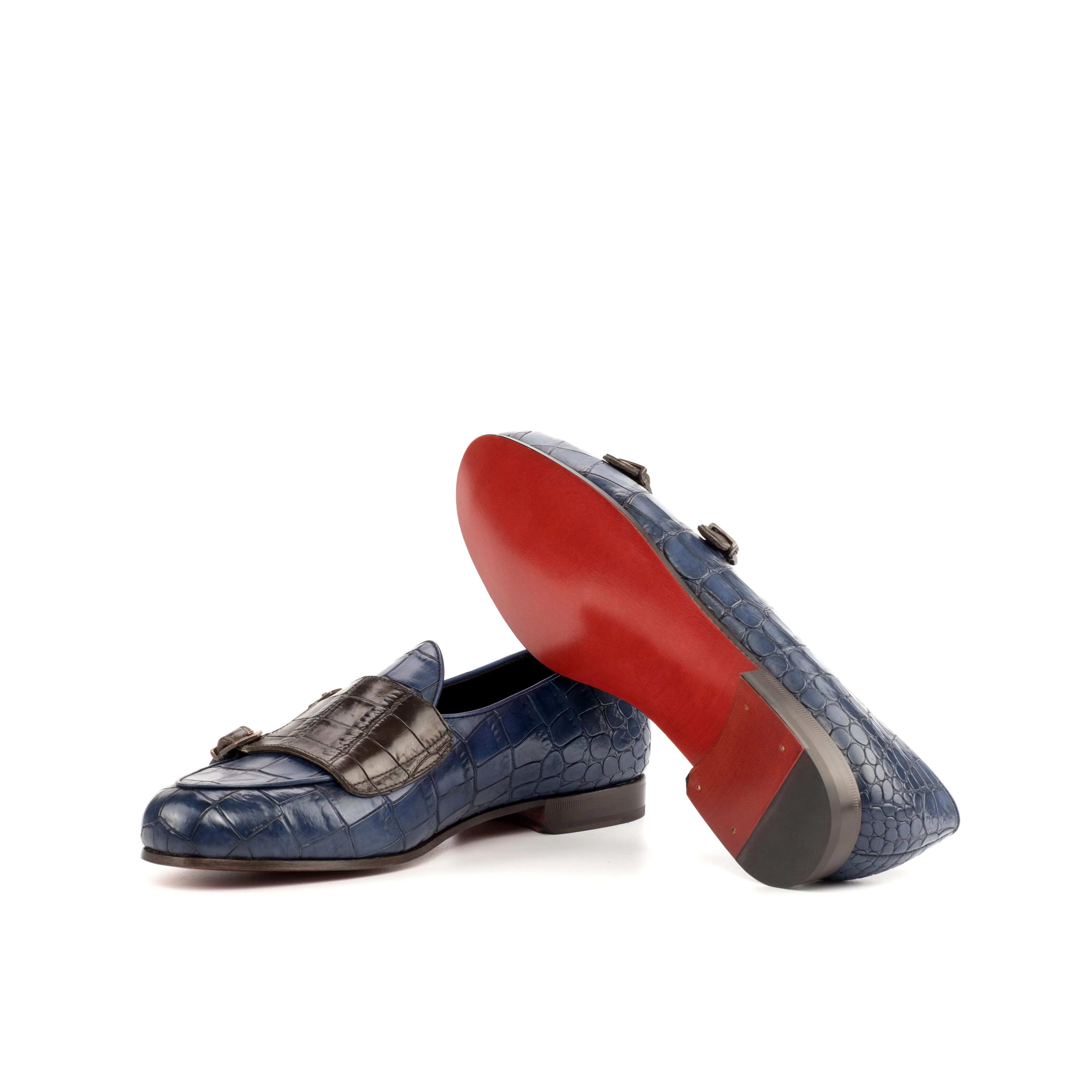 Dapperfam Schuhe DapperFam Rialto in Dunkelbraun / Marine Herren Italienische Ledermönchsslipper