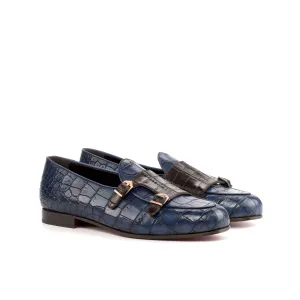 Dapperfam Schuhe DapperFam Rialto in Dunkelbraun / Marine Herren Italienische Ledermönchsslipper