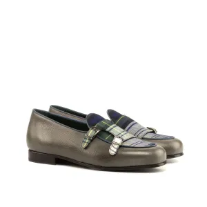 Dapperfam Schuhe DapperFam Rialto in Tartan / Grau / Marine Herren Maßschuh & Italienisches Vollnarbenleder Mönchsschlappen