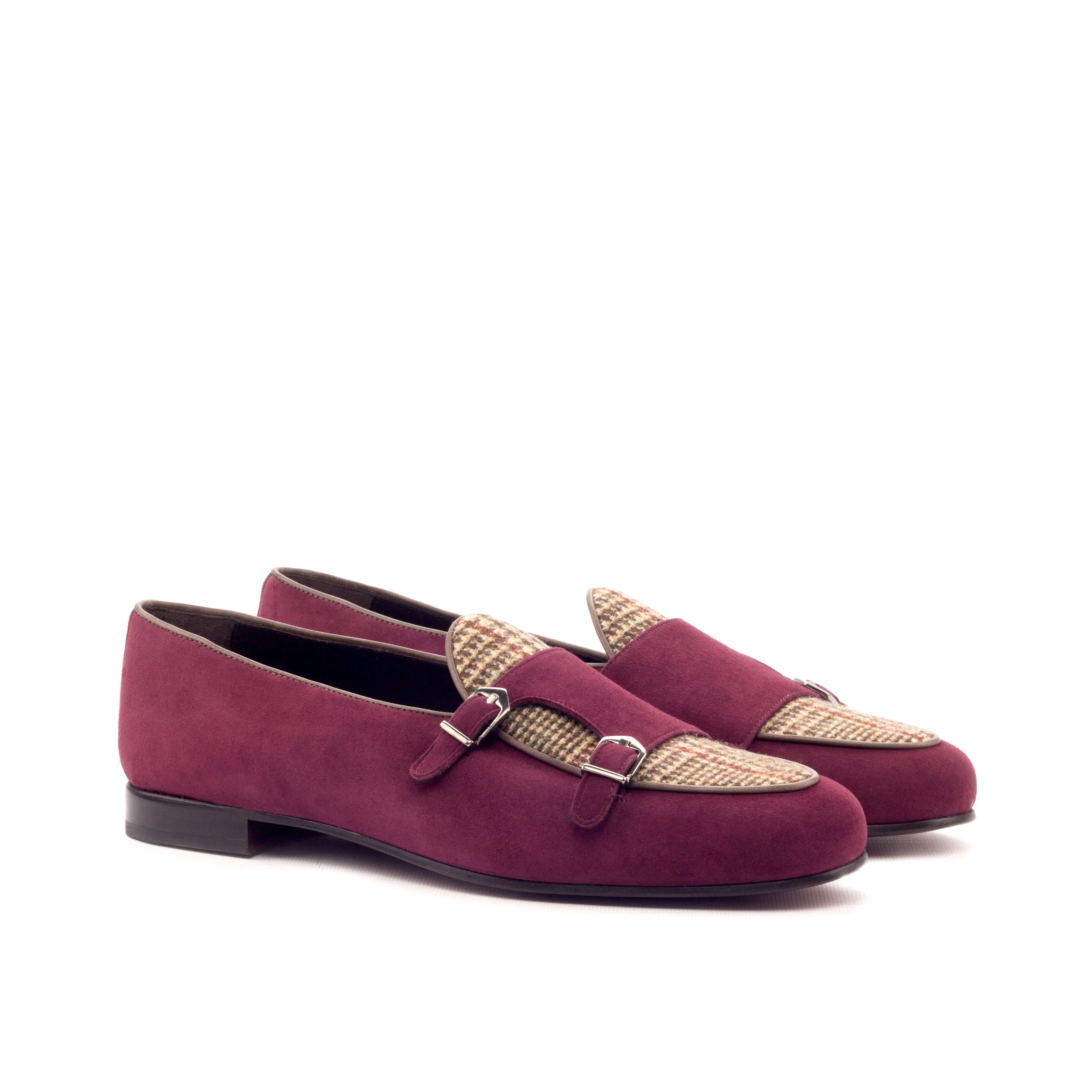 Dapperfam Schuhe DapperFam Rialto in Weinrot / Tweed / Dunkelbraun Herren Wildleder & Maßschneiderei & Italienisches Leder Mönchsslipper