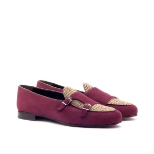 Dapperfam Schuhe DapperFam Rialto in Weinrot / Tweed / Dunkelbraun Herren Wildleder & Maßschneiderei & Italienisches Leder Mönchsslipper