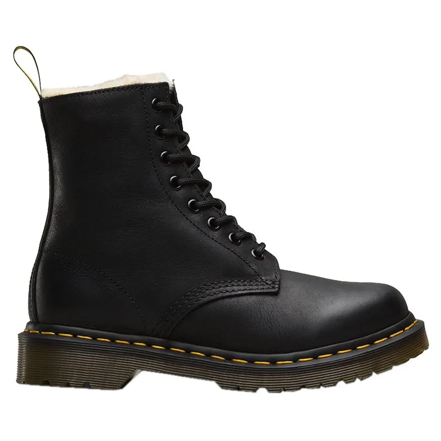 Dr. Martens 1460 Serena Kunstpelz gefütterte polierte Wyoming-Leder Knöchelstiefel für Damen
