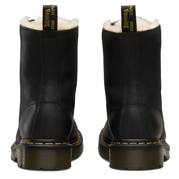 Dr. Martens 1460 Serena Kunstpelz gefütterte polierte Wyoming-Leder Knöchelstiefel für Damen