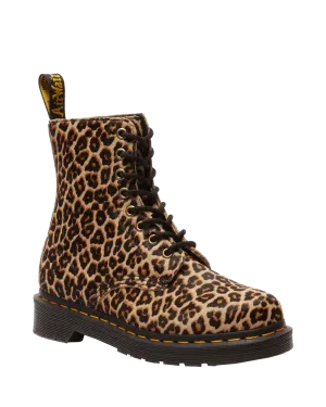 Dr. Martens Schuhe 1460 Glatt Mini Leopard Fleck Haar Auf Pascal Stiefel in Hellbraun & Schwarz