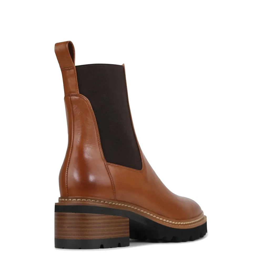 EOS Footwear Damen Chelsea-Stiefel mit Linearem Absatz und Reißverschluss in Brandy