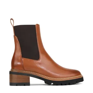 EOS Footwear Damen Chelsea-Stiefel mit Linearem Absatz und Reißverschluss in Brandy