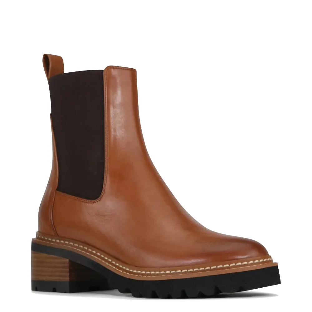 EOS Footwear Damen Chelsea-Stiefel mit Linearem Absatz und Reißverschluss in Brandy